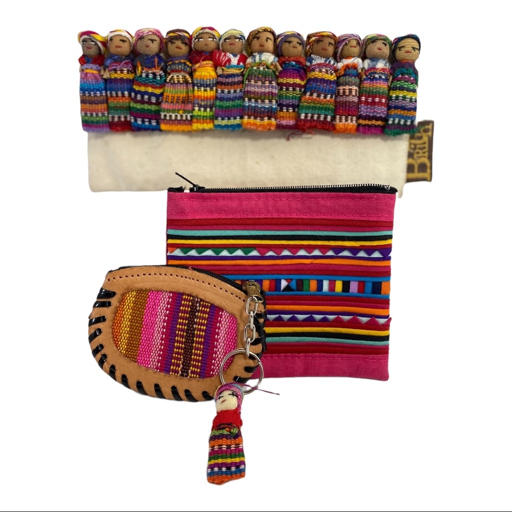 Guatemalan Mexican Craft Dolls Wallet, Coin Purse, And Key Chain